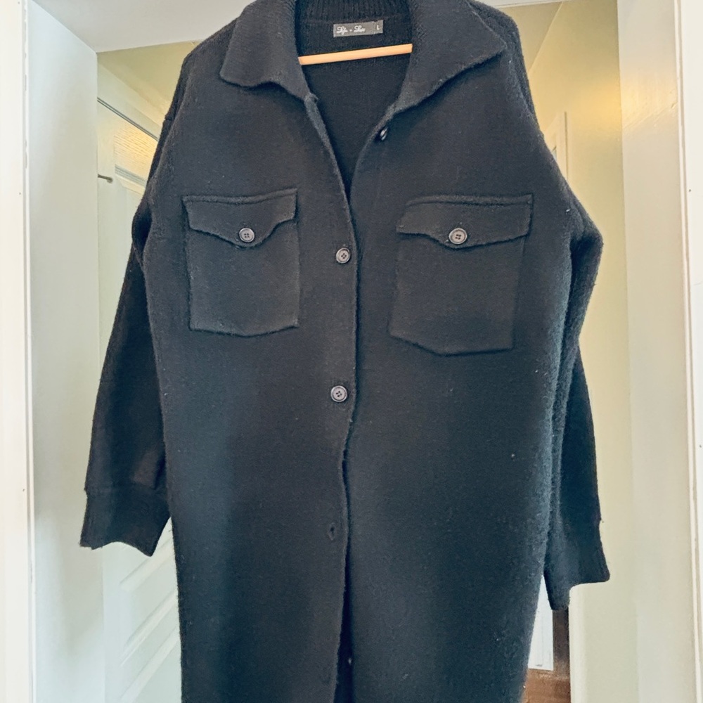 Black Women's "Stanley" long shirt jacket by Lyla & Luxe